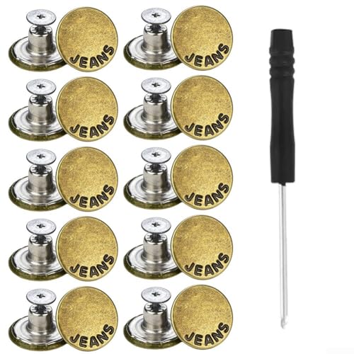Reparatur-Set mit 10 Jeansknöpfen aus Metall, perfekte Lösung für enge oder lockere Hosen (G) von babominimer