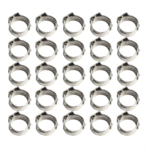 babominimer 25 Stück 304 Edelstahl-Schlauchschellen, einohrig, stufenlos, Klemmringe 5,3–16,6 mm, für Sanitärarbeiten, zum Abdichten verschiedener Schläuche (12,8 mm) von babominimer