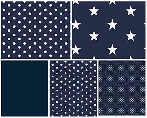 babrause® Stoffpaket Baumwolle 5x(0,5x1,5m) Öko Tex - Patchworkstoffe (navy) von babrause