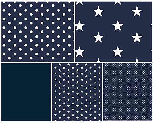 babrause® Stoffpaket Baumwolle 5x(0,5x1,5m) Öko Tex - Patchworkstoffe (navy) von babrause