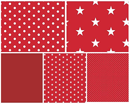 babrause® Stoffpaket Baumwolle 5x(0,5x1,5m) Öko Tex - Patchworkstoffe (rot) von babrause
