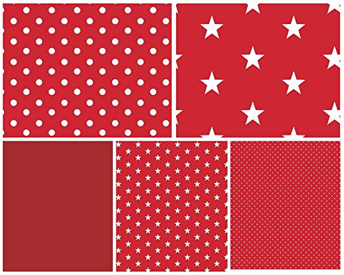 babrause® Stoffpaket Baumwolle 5x(0,5x1,5m) Öko Tex - Patchworkstoffe (rot) von babrause