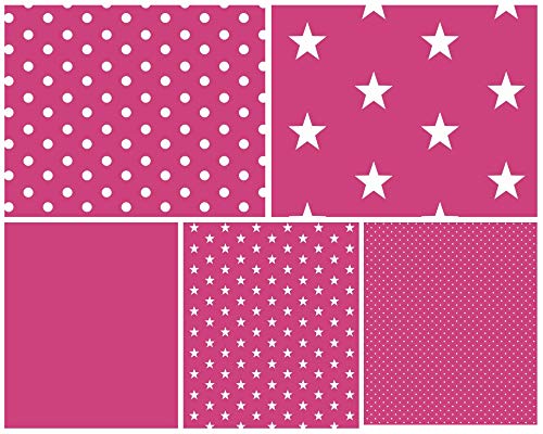 babrause® Stoffpaket Baumwolle 5x(0,5x1,5m) Öko Tex - Patchworkstoffe (pink) von babrause