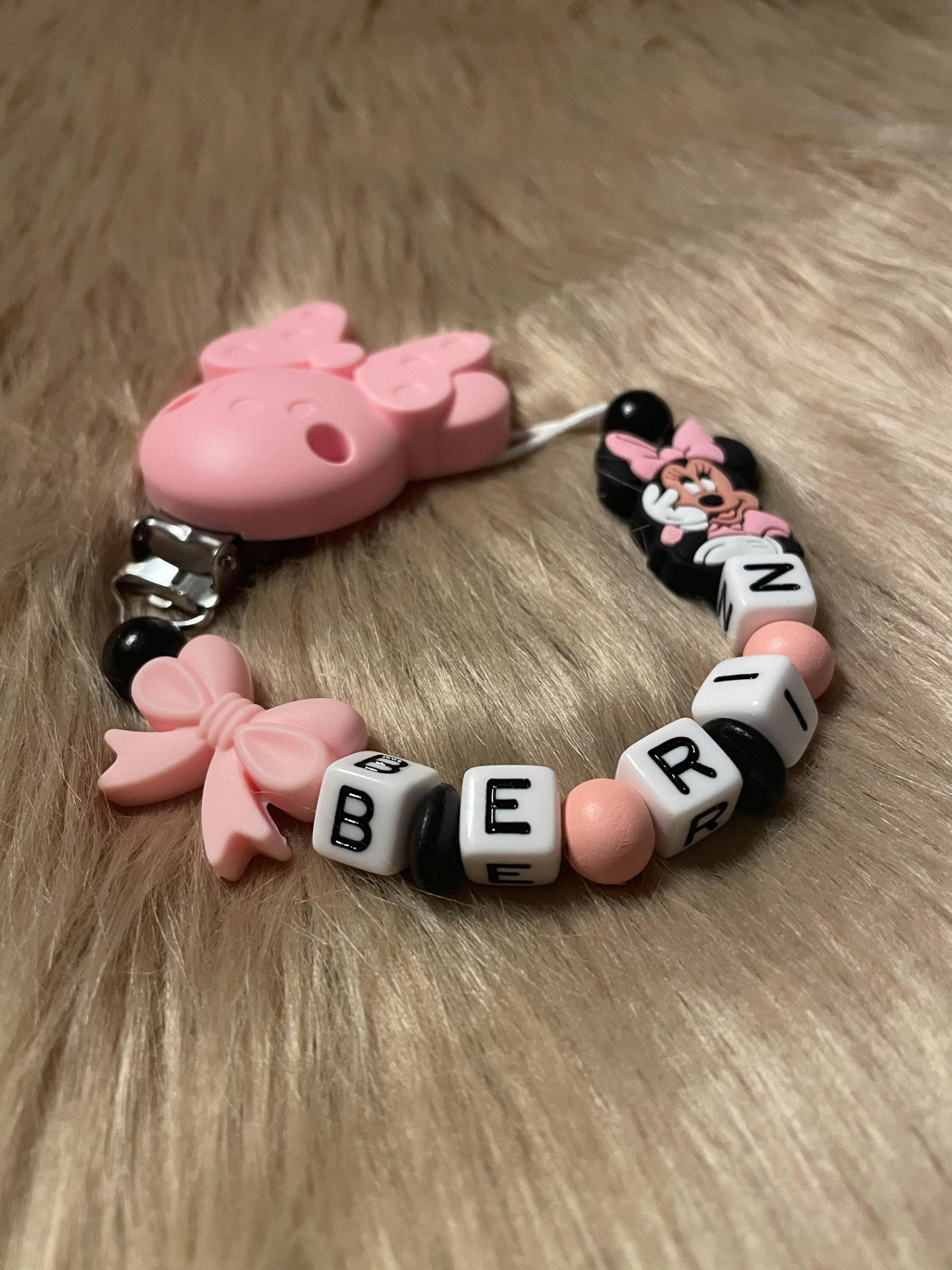Schnullerkette Kinderwagenkette Befestigung Schnuller Nuckel Nuckelkette Clip Rosa Maus Geburt Baby von babyzauberpresent