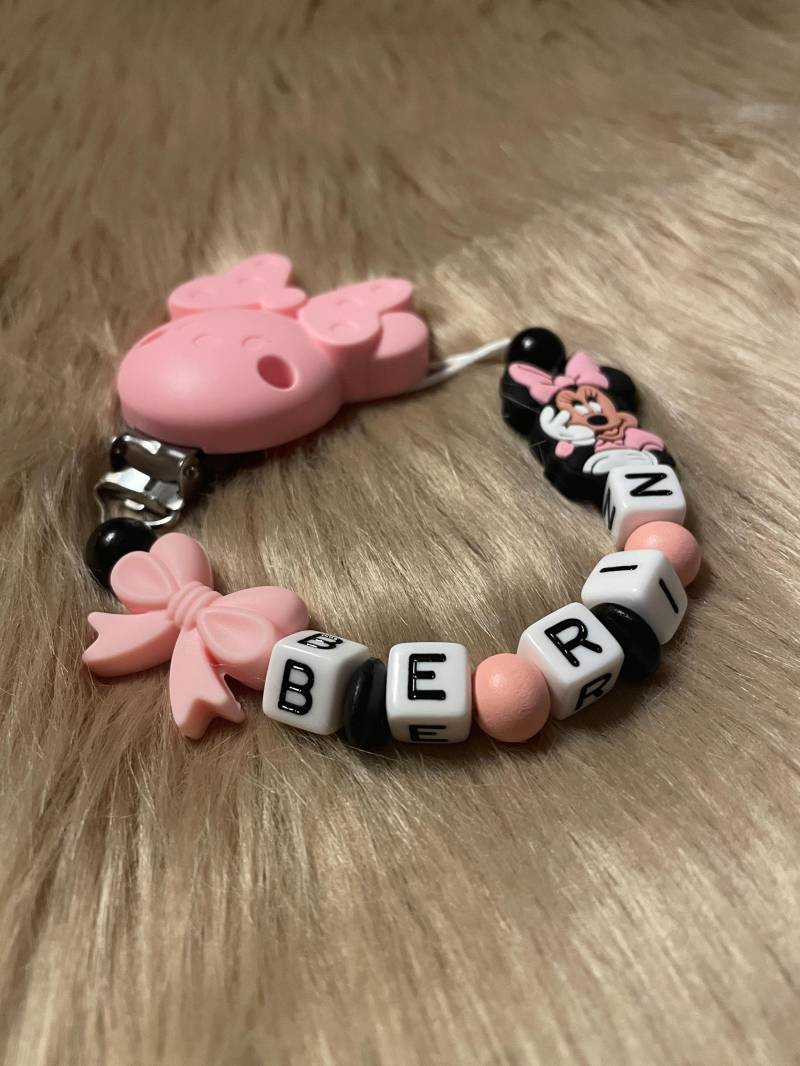 Schnullerkette Kinderwagenkette Befestigung Schnuller Nuckel Nuckelkette Clip Rosa Maus Geburt Baby von babyzauberpresent