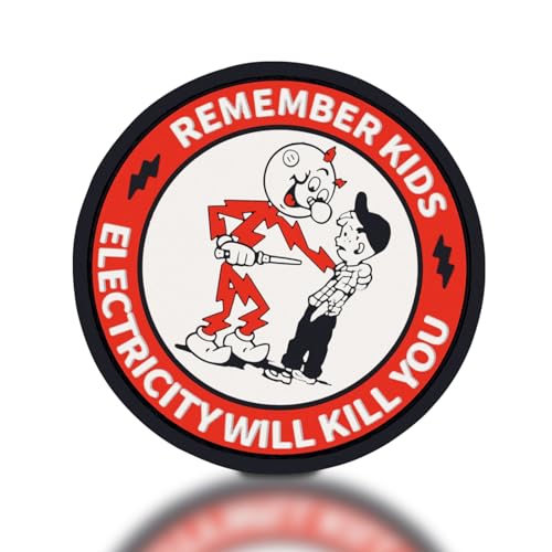 backtime Remember Kids Electricity Will Kill You Morale Patch PVC Reddy Kilowatt Warning Tactical Patch with Hook & Loop Fastener Funny 3D Humor Patch for Backpacks, Bags, Jackes, Westes, Helm, Round von backtime