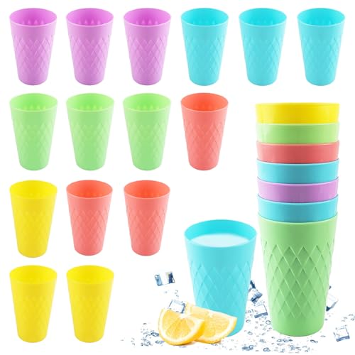 badaren 15er-Pack Kunststoffbecher Bunt, 400 Ml Plastikbecher Mehrweg, Trinkbecher für Kinder, 5 Farben – Bunt Plastikbecher – Perfekt für Geburtstage, Partys, Küche, Picknicks, Camping, Reisen von badaren