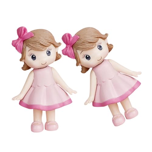 Balacoo 2 Stück Teiliges Mädchen Kuchen Deko mit Rosa Schleife Niedliche Mädchen Figur Tortendeko Vielseitiger Cake Topper für Geburtstag Party und Heimdekoration von balacoo