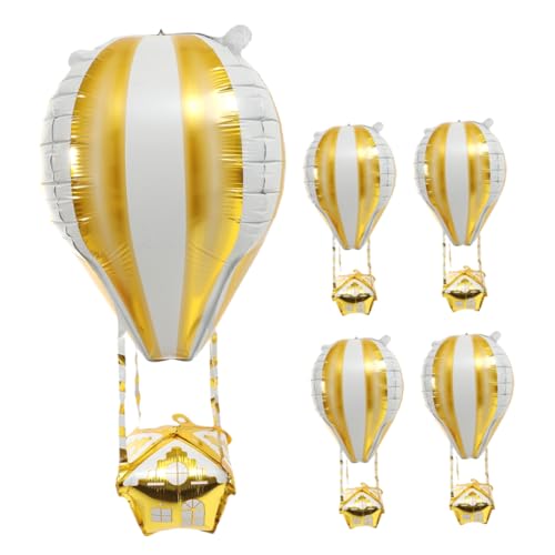 Balacoo 5 Stück Aluminium Folienballons Hot Air Balloon Form Teilig Gold Geburtstag Hochzeit Party Dekoration Valentinstag Festliche Luftballons von balacoo