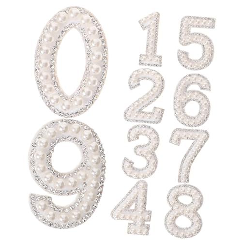 Balacoo Rhinestone Bügelbild Zahlen Patches Weiß Perlen Applikationen zum Aufbügeln für Kleidung DIY Reparatur Jacken Taschen Schuhe Dekoration von balacoo