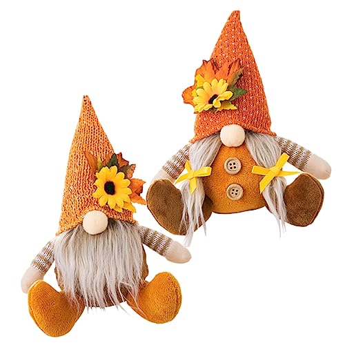balacoo 2 Stück Herbstliche Erntedank Dekofigur mit Sonnenblumen Gesichtslos Strickmütze Kuschelweiche Erntedankfest Tischdekoration für Wohnzimmer und Büro von balacoo