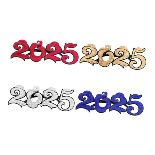 balacoo 4 Stück Teiliges Neujahrsbrillen in Gold Silber Blau Rot Lustige Partybrille mit Digitaldesign für Silvester Komfortabel Auffällig für Fotos Feierlichkeiten von balacoo