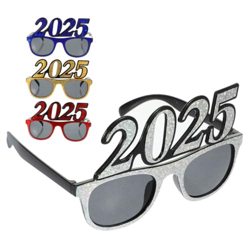 balacoo 4 Stück Zahlen Brille Party Photo Booth Accessoire Silber Gold Blau Rot Leicht Stylisch für Neujahrsfeier und Abschlussveranstaltung von balacoo