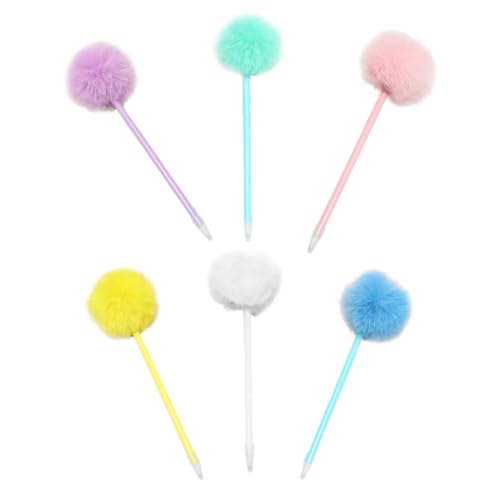 balacoo 6 Stück Teiliges Flauschige Kugelschreiber mit Pompon Niedliche Kawaii Schreibstifte für Kreative Bunte Rundkugelschreiber für Schule und Zeichnen Lustige und Dekorative Stifte von balacoo