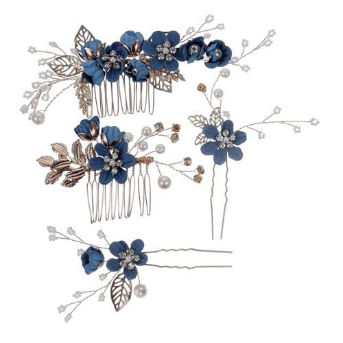 balacoo Blauer Blumen Haarkamm mit Strass Teiliges Braut Haarschmuck Eleganter Haarnadel für Braut und Brautjungfer Vintage Hochzeit Accessoires Stilvoller Kopfschmuck von balacoo