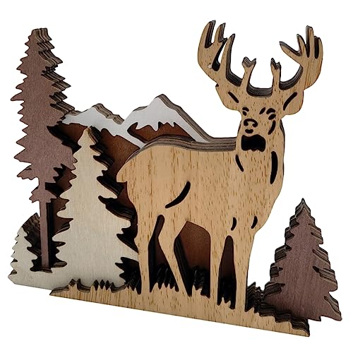 balacoo Mehrschichtiger Holz Elch Dekoration Geschnitzte Waldszene Desktop Holzkunst für Stilvolle Wohnraumgestaltung und Festliche Partyatmosphäre von balacoo