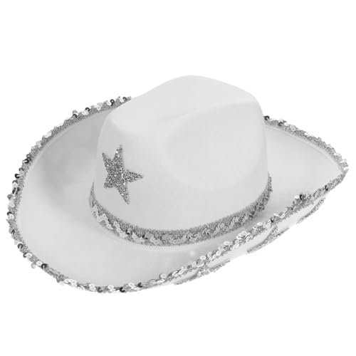 balacoo Western Cowgirl Hut Weiß mit Fünf Punkt Stern Damen Cowboyhut für Partys und Junggesellinnenabschied Vielseitiger Westernstyle Sommerhut für Frauen Einstellbar und Passend zu balacoo Western Cowgirl Hut Weiß mit Fünf Punkt Stern Damen Cowboyhut für Partys und Junggesellinnenabschied Vielseitiger Westernstyle Sommerhut für Frauen Einstellbar und Passend zu von balacoo