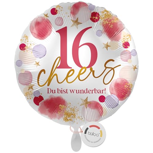 balloa Folienballon 16 Cheers Du bist wunderbar, runder Helium Ballon zum sechzehnten Geburtstag für Mädchen oder Frauen, Geburtstagsdeko und Geschenk, befüllbar mit Helium oder Luft, 33cm balloa Folienballon 16 Cheers Du bist wunderbar, runder Helium Ballon zum sechzehnten Geburtstag für Mädchen oder Frauen, Geburtstagsdeko und Geschenk, befüllbar mit Helium oder Luft, 33cm von balloa