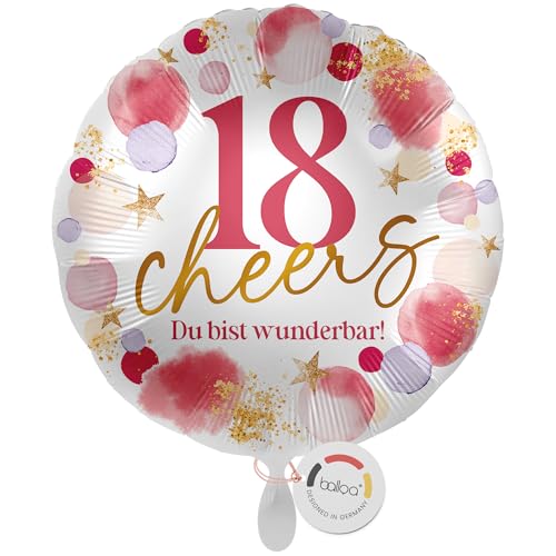 balloa Folienballon 18 Cheers Du bist wunderbar, runder Helium Ballon für Mädchen oder junge Frauen zum achtzehnten Geburtstag, Geschenk Luftballon befüllbar mit Helium oder Luft, 33cm balloa Folienballon 18 Cheers Du bist wunderbar, runder Helium Ballon für Mädchen oder junge Frauen zum achtzehnten Geburtstag, Geschenk Luftballon befüllbar mit Helium oder Luft, 33cm von balloa