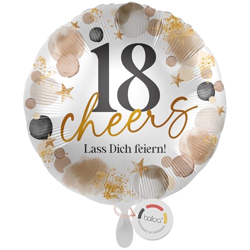 balloa Folienballon 18 cheers Lass dich feiern, Helium Ballon rund, Luftballon Geburtstag Mädchen Junge Teenager Geschenk Deko Ballon 18 Jahre Party Feier Ballondeko, 33cm von balloa