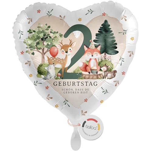 balloa Folienballon 2 Jahre Herzform Waldtiere Motiv mit Fuchs Reh Igel, Geschenk zum zweiten Kindergeburtstag, Helium Ballon Naturdeko Tierparty Luftballon Feierdekoration, 33cm balloa Folienballon 2 Jahre Herzform Waldtiere Motiv mit Fuchs Reh Igel, Geschenk zum zweiten Kindergeburtstag, Helium Ballon Naturdeko Tierparty Luftballon Feierdekoration, 33cm von balloa