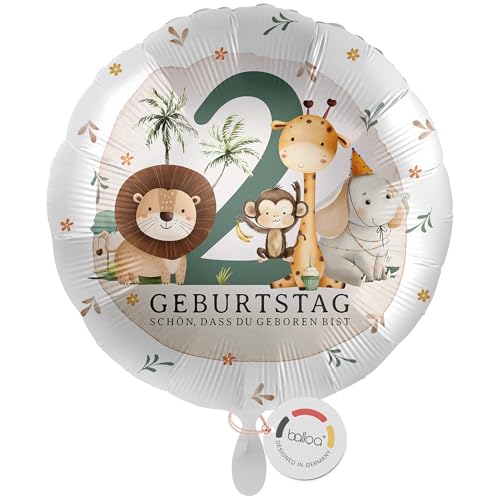 balloa Folienballon 2 Jahre Safari Motiv mit Löwe Giraffe Affe Elefant, Geschenk zum zweiten Kindergeburtstag, Helium Ballon Dschungel Tierparty Deko, Luftballon Feierdekoration, 33cm balloa Folienballon 2 Jahre Safari Motiv mit Löwe Giraffe Affe Elefant, Geschenk zum zweiten Kindergeburtstag, Helium Ballon Dschungel Tierparty Deko, Luftballon Feierdekoration, 33cm von balloa