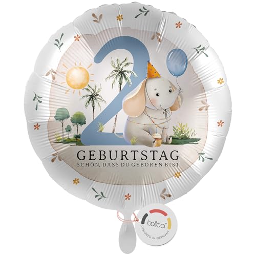 balloa Folienballon 2 Jahre rund Safari Motiv mit Elefant und Palmen, Geschenk zum zweiten Kindergeburtstag, Helium Ballon Luftballon Safari Deko Tierparty Kinderfest Geburtstagsdekoration, 33cm balloa Folienballon 2 Jahre rund Safari Motiv mit Elefant und Palmen, Geschenk zum zweiten Kindergeburtstag, Helium Ballon Luftballon Safari Deko Tierparty Kinderfest Geburtstagsdekoration, 33cm von balloa