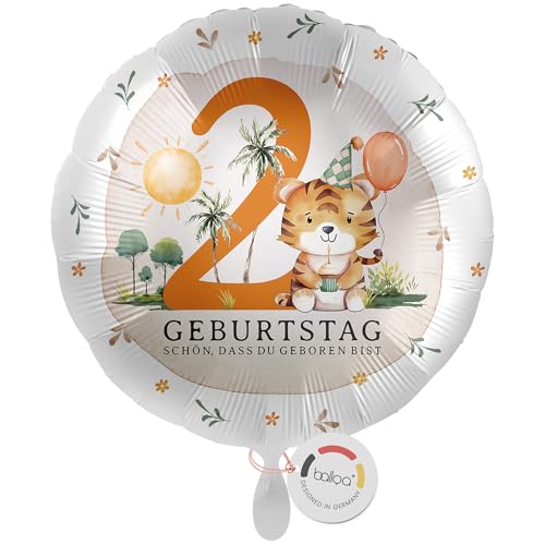 balloa Folienballon 2 Jahre rund Safari Motiv mit Tiger und Palmen, Geschenk zum zweiten Kindergeburtstag, Helium Ballon Luftballon Safari Deko Tierparty Kinderfest Geburtstagsdekoration, 33cm balloa Folienballon 2 Jahre rund Safari Motiv mit Tiger und Palmen, Geschenk zum zweiten Kindergeburtstag, Helium Ballon Luftballon Safari Deko Tierparty Kinderfest Geburtstagsdekoration, 33cm von balloa