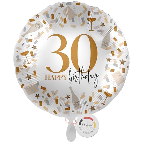 balloa Folienballon 30, runder Helium Ballon zum 30.Geburtstag, Geschenk für Männer oder Frauen, Deko für runde Geburtstagsfeier, Folienballon befüllbar mit Luft oder Helium, Partydeko, 33cm balloa Folienballon 30, runder Helium Ballon zum 30.Geburtstag, Geschenk für Männer oder Frauen, Deko für runde Geburtstagsfeier, Folienballon befüllbar mit Luft oder Helium, Partydeko, 33cm von balloa