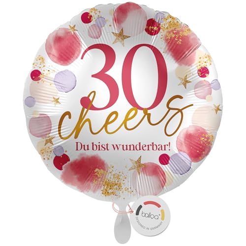 balloa Folienballon 30 Cheers Du bist wunderbar, runder Geburtstagsballon für Frauen mit Zahl 30, Helium Ballon als Deko oder Geschenk zum Geburtstag, Luftballon wird ungefüllt geliefert, 33cm balloa Folienballon 30 Cheers Du bist wunderbar, runder Geburtstagsballon für Frauen mit Zahl 30, Helium Ballon als Deko oder Geschenk zum Geburtstag, Luftballon wird ungefüllt geliefert, 33cm von balloa