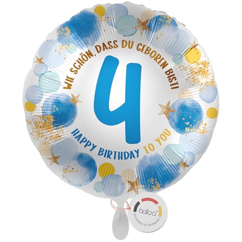 balloa Folienballon 4. Geburtstag Junge, Helium Ballon mit Zahl 4 und Spruch Wie schön, dass du geboren bist, Geburtstagsdeko Kinder, Ballon Geschenk zum Kindergeburtstag Junge, 33cm balloa Folienballon 4. Geburtstag Junge, Helium Ballon mit Zahl 4 und Spruch Wie schön, dass du geboren bist, Geburtstagsdeko Kinder, Ballon Geschenk zum Kindergeburtstag Junge, 33cm von balloa