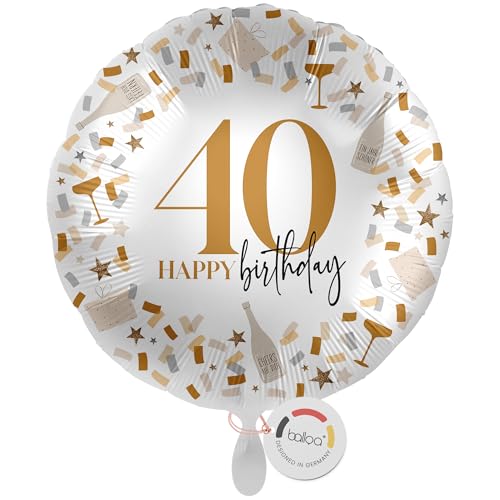 balloa Folienballon 40, runder Helium Ballon zum 40.Geburtstag, Geschenk für Männer oder Frauen, Deko für runde Geburtstagsfeier, Folienballon befüllbar mit Luft oder Helium, Partydeko, 33cm balloa Folienballon 40, runder Helium Ballon zum 40.Geburtstag, Geschenk für Männer oder Frauen, Deko für runde Geburtstagsfeier, Folienballon befüllbar mit Luft oder Helium, Partydeko, 33cm von balloa