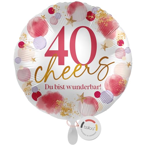 balloa Folienballon 40 Cheers Du bist wunderbar, runder Geburtstagsballon für Frauen mit Zahl 40, Helium Ballon als Deko oder Geschenk zum Geburtstag, Luftballon wird ungefüllt geliefert, 33cm balloa Folienballon 40 Cheers Du bist wunderbar, runder Geburtstagsballon für Frauen mit Zahl 40, Helium Ballon als Deko oder Geschenk zum Geburtstag, Luftballon wird ungefüllt geliefert, 33cm von balloa