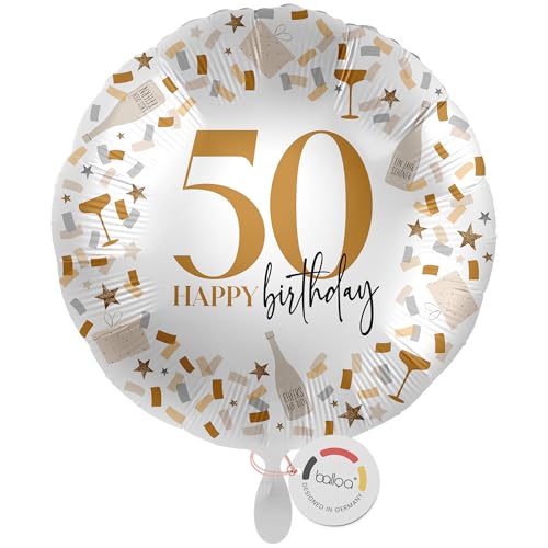 balloa Folienballon 50, runder Helium Ballon zum 50.Geburtstag, Geschenk für Männer oder Frauen, Deko für runde Geburtstagsfeier, Folienballon befüllbar mit Luft oder Helium, Partydeko, 33cm balloa Folienballon 50, runder Helium Ballon zum 50.Geburtstag, Geschenk für Männer oder Frauen, Deko für runde Geburtstagsfeier, Folienballon befüllbar mit Luft oder Helium, Partydeko, 33cm von balloa