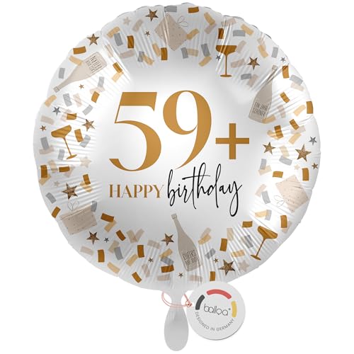 balloa Folienballon 59+, runder Helium Ballon mit Zahl und Humor, Geschenk für Erwachsene, Deko für lustige Geburtstagsfeier, Folienballon befüllbar mit Luft oder Helium, Partydeko Geburtstag, 33cm von balloa