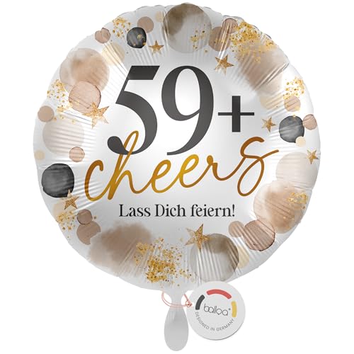 balloa Folienballon 59plus cheers Lass dich feiern, Helium Ballon rund, Luftballon Geburtstag Frau Mann Geschenk Deko Ballon 60 Jahre plus Spaßballon Feier Ballondeko Spruch, 33cm balloa Folienballon 59plus cheers Lass dich feiern, Helium Ballon rund, Luftballon Geburtstag Frau Mann Geschenk Deko Ballon 60 Jahre plus Spaßballon Feier Ballondeko Spruch, 33cm von balloa