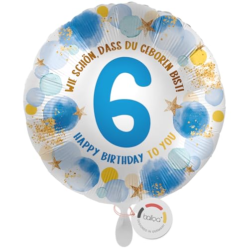 balloa Folienballon 6. Geburtstag Junge, Helium Ballon mit Zahl 6 und Spruch Wie schön, dass du geboren bist, Geschenk Ballon Kindergeburtstag, Dekoration Kinder Jungen Geburtstagsparty, 33cm balloa Folienballon 6. Geburtstag Junge, Helium Ballon mit Zahl 6 und Spruch Wie schön, dass du geboren bist, Geschenk Ballon Kindergeburtstag, Dekoration Kinder Jungen Geburtstagsparty, 33cm von balloa