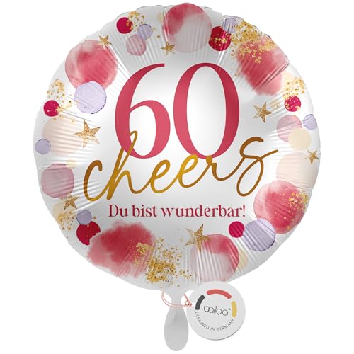 balloa Folienballon 60 Cheers Du bist wunderbar, runder Geburtstagsballon für Frauen mit Zahl 60, Helium Ballon als Deko oder Geschenk zum Geburtstag, Luftballon wird ungefüllt geliefert, 33cm balloa Folienballon 60 Cheers Du bist wunderbar, runder Geburtstagsballon für Frauen mit Zahl 60, Helium Ballon als Deko oder Geschenk zum Geburtstag, Luftballon wird ungefüllt geliefert, 33cm von balloa