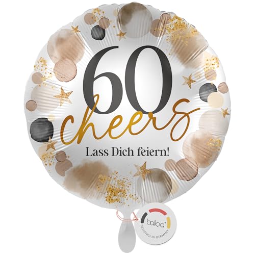 balloa Folienballon 60 cheers Lass dich feiern, Helium Ballon rund, Luftballon Geburtstag Frau Mann Deko Geschenk Ballon 60 Jahre Feier Party Ballondeko Spruchballon Jubiläum, 33cm balloa Folienballon 60 cheers Lass dich feiern, Helium Ballon rund, Luftballon Geburtstag Frau Mann Deko Geschenk Ballon 60 Jahre Feier Party Ballondeko Spruchballon Jubiläum, 33cm von balloa