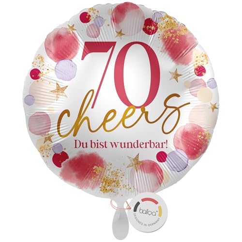 balloa Folienballon 70 Cheers Du bist wunderbar, runder Geburtstagsballon für Frauen mit Zahl 70, Helium Ballon als Deko oder Geschenk zum Geburtstag, Luftballon wird ungefüllt geliefert, 33cm balloa Folienballon 70 Cheers Du bist wunderbar, runder Geburtstagsballon für Frauen mit Zahl 70, Helium Ballon als Deko oder Geschenk zum Geburtstag, Luftballon wird ungefüllt geliefert, 33cm von balloa