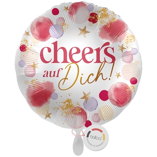 balloa Folienballon Cheers auf Dich, runder Helium Ballon für Frauen mit rosa goldenen Akzenten, Geschenk Luftballon für Geburtstag, Party oder Überraschung, befüllbar mit Helium oder Luft, 33cm balloa Folienballon Cheers auf Dich, runder Helium Ballon für Frauen mit rosa goldenen Akzenten, Geschenk Luftballon für Geburtstag, Party oder Überraschung, befüllbar mit Helium oder Luft, 33cm von balloa