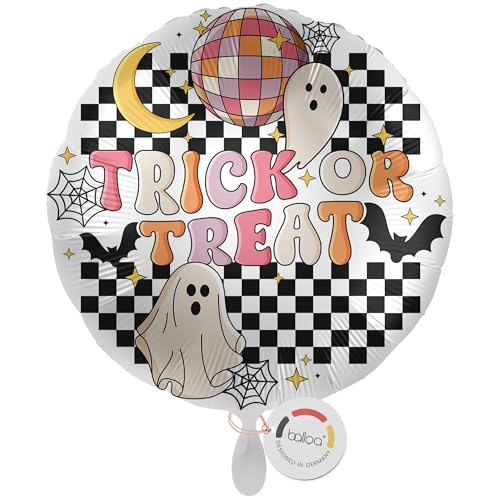 balloa Folienballon Halloween Trick or Treat, runder Ballon mit Gespenst und Disco Kugel, Helium geeignet Luftballon, Halloweendeko für Kinder und Erwachsene, Partydeko Halloweenparty, 33cm balloa Folienballon Halloween Trick or Treat, runder Ballon mit Gespenst und Disco Kugel, Helium geeignet Luftballon, Halloweendeko für Kinder und Erwachsene, Partydeko Halloweenparty, 33cm von balloa