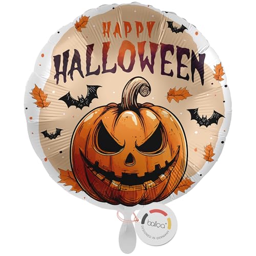 balloa Folienballon Happy Halloween, runder Ballon mit Kürbis und Fledermäusen, Helium geeignet Luftballon, Halloweendeko für Kinder und Erwachsene, Partydeko Halloweenparty, 33cm balloa Folienballon Happy Halloween, runder Ballon mit Kürbis und Fledermäusen, Helium geeignet Luftballon, Halloweendeko für Kinder und Erwachsene, Partydeko Halloweenparty, 33cm von balloa