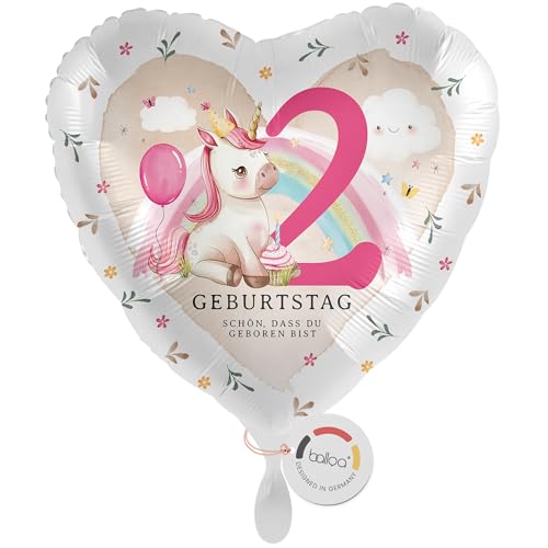 balloa Folienballon Herz Einhorn Motiv, Geschenk zum 2. Geburtstag für Mädchen, Helium geeignet Luftballon Partydeko Kindergeburtstag, Deko Idee für Einhorn Party, Geburtstagsdekoration, 33cm balloa Folienballon Herz Einhorn Motiv, Geschenk zum 2. Geburtstag für Mädchen, Helium geeignet Luftballon Partydeko Kindergeburtstag, Deko Idee für Einhorn Party, Geburtstagsdekoration, 33cm von balloa