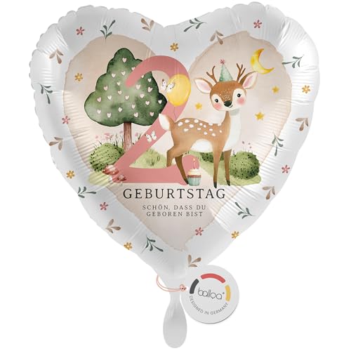 balloa Folienballon Herz Reh Waldtiere Motiv, Geschenk zum 2. Geburtstag für Kinder, Helium geeignet Luftballon Partydeko, Deko Idee für Mädchen Jungen, Geburtstagsdekoration, 33cm balloa Folienballon Herz Reh Waldtiere Motiv, Geschenk zum 2. Geburtstag für Kinder, Helium geeignet Luftballon Partydeko, Deko Idee für Mädchen Jungen, Geburtstagsdekoration, 33cm von balloa