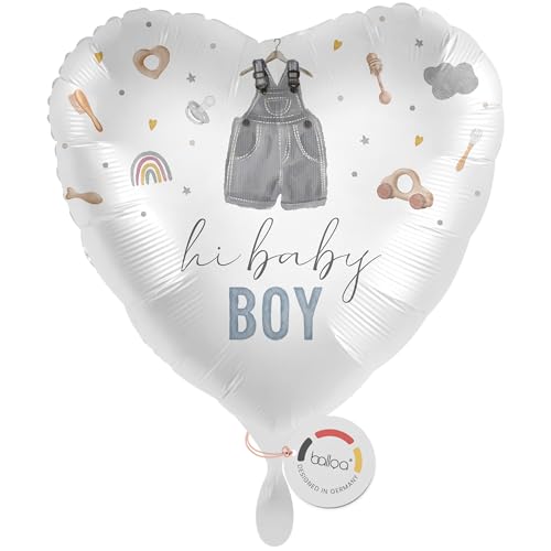 balloa Folienballon Herzform, Helium Ballon Geburt Junge, Geschenk zur Geburt Baby Boy, Babyparty Deko Junge, Geburt Ballon Willkommensgeschenk, silber blau, Luftballon Baby Junge, 33cm von balloa