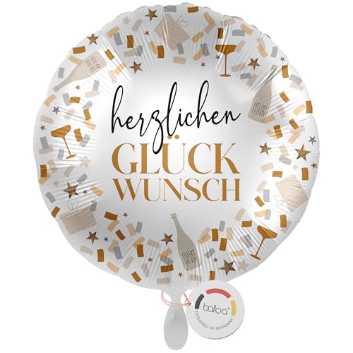 balloa Folienballon Herzlichen Glückwunsch, runder Helium Ballon als Geschenk für Erwachsene, neutrale Deko für Geburtstag Jubiläum oder Glückwünsche, Ballon zum Befüllen mit Helium oder Luft, 33cm balloa Folienballon Herzlichen Glückwunsch, runder Helium Ballon als Geschenk für Erwachsene, neutrale Deko für Geburtstag Jubiläum oder Glückwünsche, Ballon zum Befüllen mit Helium oder Luft, 33cm von balloa