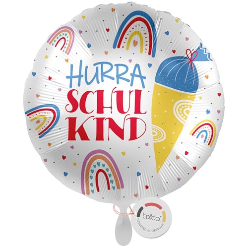 balloa Folienballon Hurra Schulkind, runder Helium Ballon zur Einschulung mit Schultüte und Regenbögen, Geschenkidee für Mädchen oder Jungen, Einschulungsdeko, befüllbar mit Luft oder Helium, 33cm balloa Folienballon Hurra Schulkind, runder Helium Ballon zur Einschulung mit Schultüte und Regenbögen, Geschenkidee für Mädchen oder Jungen, Einschulungsdeko, befüllbar mit Luft oder Helium, 33cm von balloa
