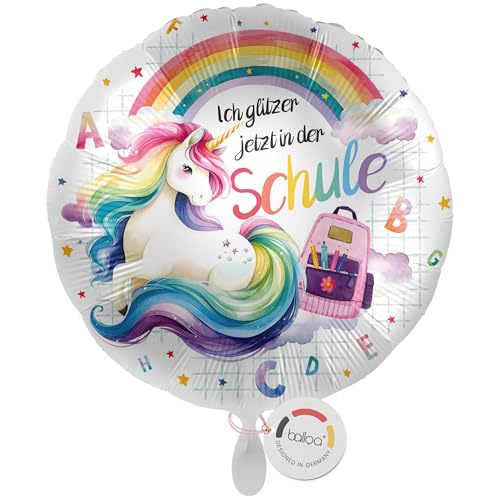 balloa Folienballon Ich glitzer jetzt in der Schule, runder Helium Ballon zur Einschulung mit Einhorn und Regenbogen, Geschenkidee für Mädchen, Einschulungsdeko, befüllbar mit Luft oder Helium, 33cm balloa Folienballon Ich glitzer jetzt in der Schule, runder Helium Ballon zur Einschulung mit Einhorn und Regenbogen, Geschenkidee für Mädchen, Einschulungsdeko, befüllbar mit Luft oder Helium, 33cm von balloa
