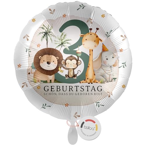 balloa Folienballon Safari Tiere Motiv Löwe Giraffe Affe Elefant, Geschenk zum 3. Geburtstag für Kinder, Helium geeignet Luftballon Partydeko, Deko Idee für Mädchen Jungen Geburtstagsdekoration, 33cm balloa Folienballon Safari Tiere Motiv Löwe Giraffe Affe Elefant, Geschenk zum 3. Geburtstag für Kinder, Helium geeignet Luftballon Partydeko, Deko Idee für Mädchen Jungen Geburtstagsdekoration, 33cm von balloa